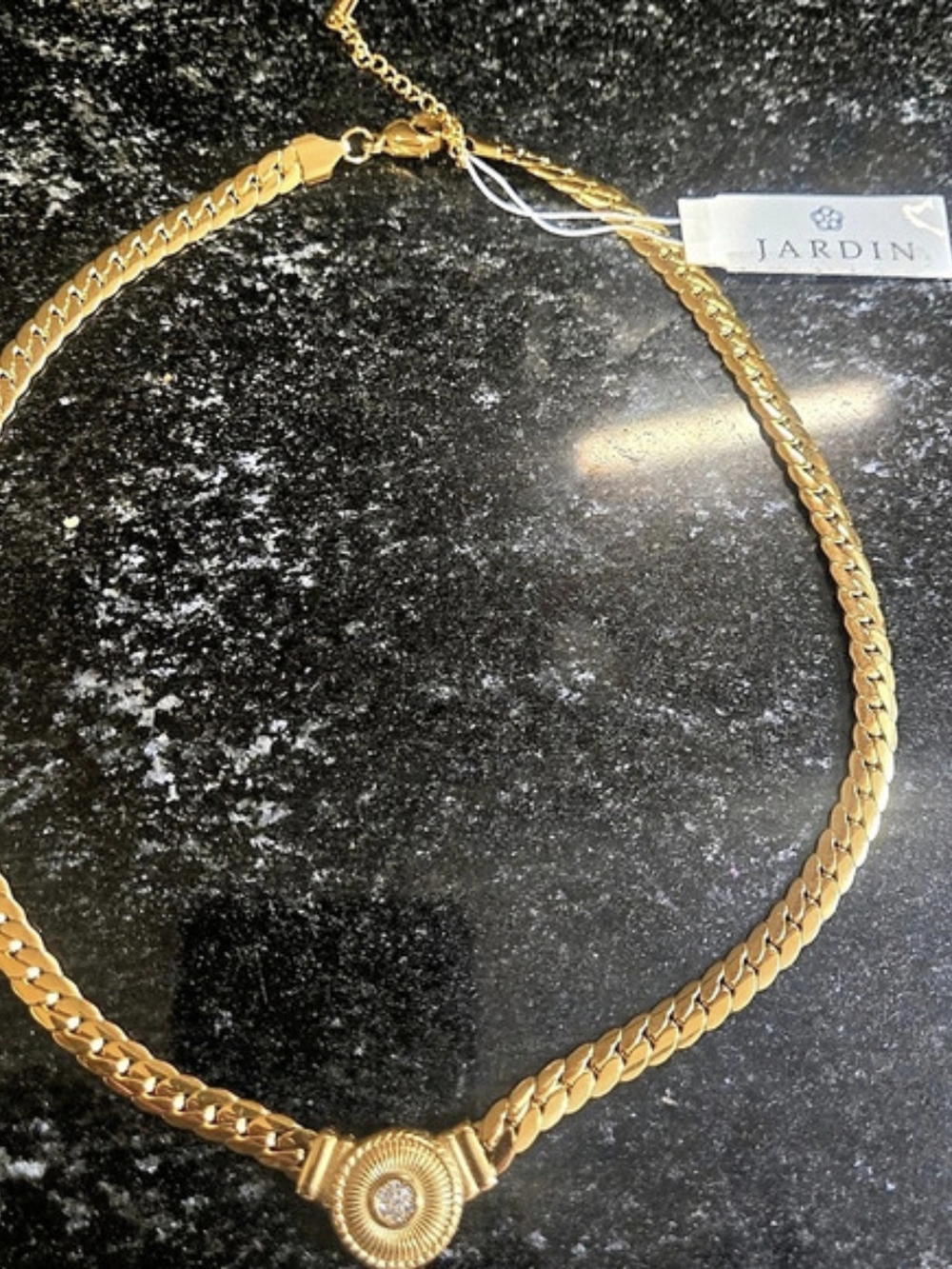 Jardin Crystal Medallion Curb Chain Necklace Gold-Tone Pendant Necklace NWT